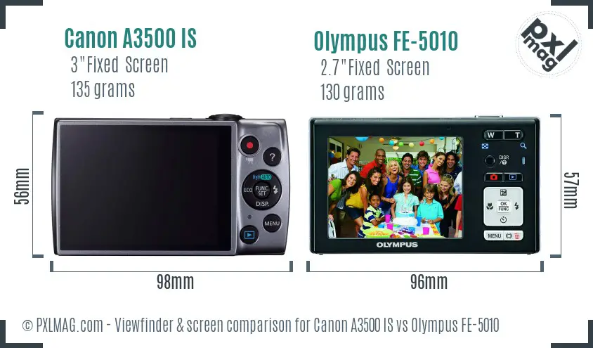 Canon A3500 IS vs Olympus FE-5010 Screen and Viewfinder comparison Canon A3500 IS vs Olympus FE-5010 Screen and Viewfinder comparison