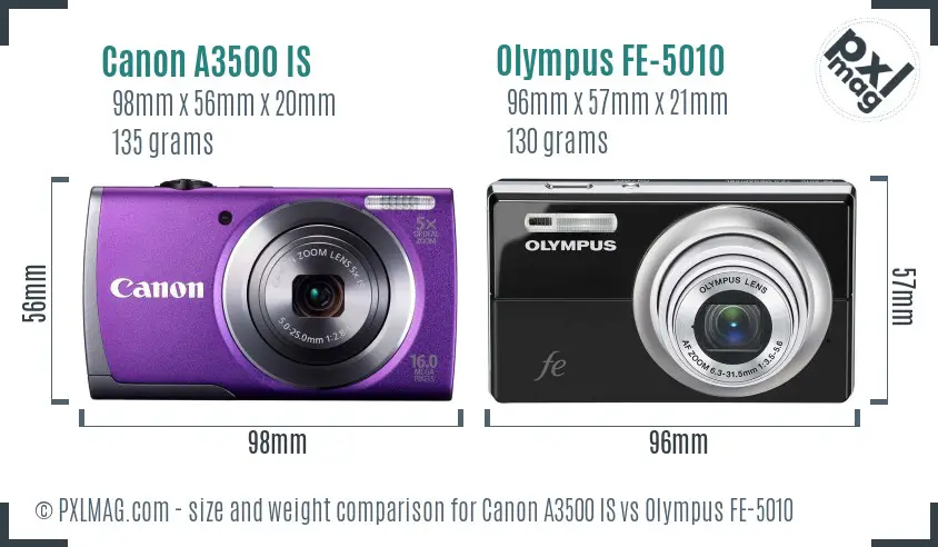 Canon A3500 IS vs Olympus FE-5010 size comparison Canon A3500 IS vs Olympus FE-5010 size comparison