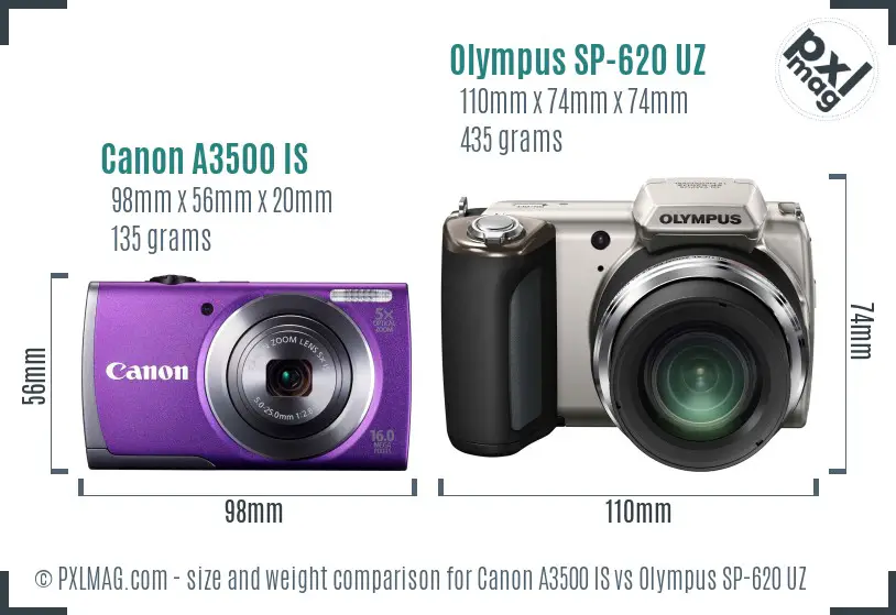 Canon A3500 IS vs Olympus SP-620 UZ size comparison