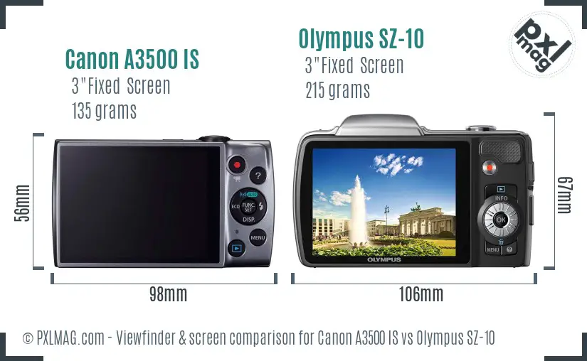 Canon A3500 IS vs Olympus SZ-10 Screen and Viewfinder comparison Canon A3500 IS vs Olympus SZ-10 Screen and Viewfinder comparison