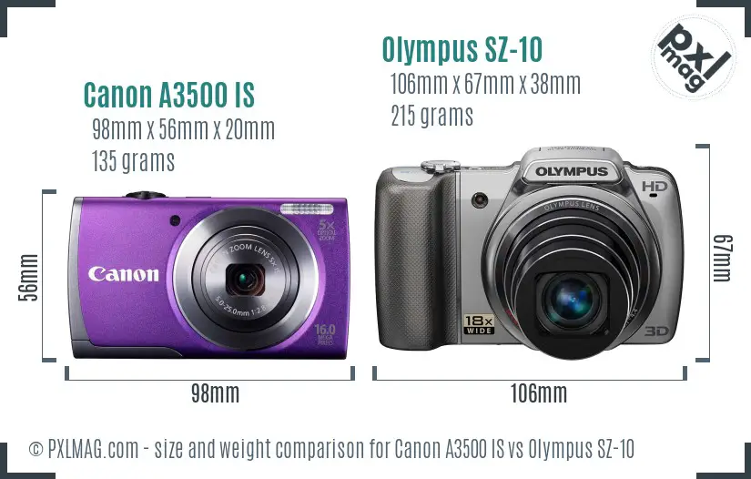 Canon A3500 IS vs Olympus SZ-10 size comparison Canon A3500 IS vs Olympus SZ-10 size comparison