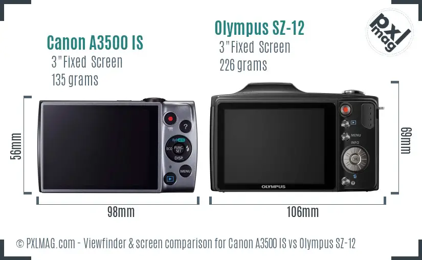 Canon A3500 IS vs Olympus SZ-12 Screen and Viewfinder comparison Canon A3500 IS vs Olympus SZ-12 Screen and Viewfinder comparison