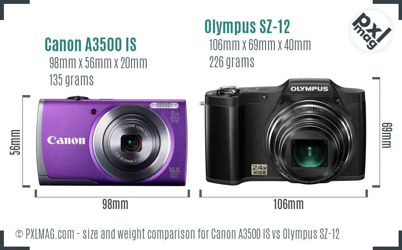 Canon A3500 IS vs Olympus SZ-12 size comparison Canon A3500 IS vs Olympus SZ-12 size comparison