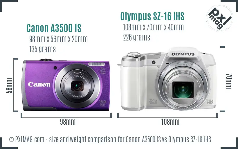 Canon A3500 IS vs Olympus SZ-16 iHS size comparison