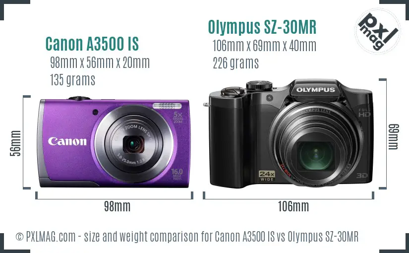 Canon A3500 IS vs Olympus SZ-30MR size comparison