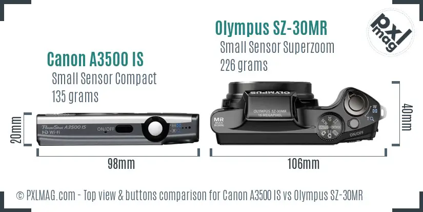 Canon A3500 IS vs Olympus SZ-30MR top view buttons comparison