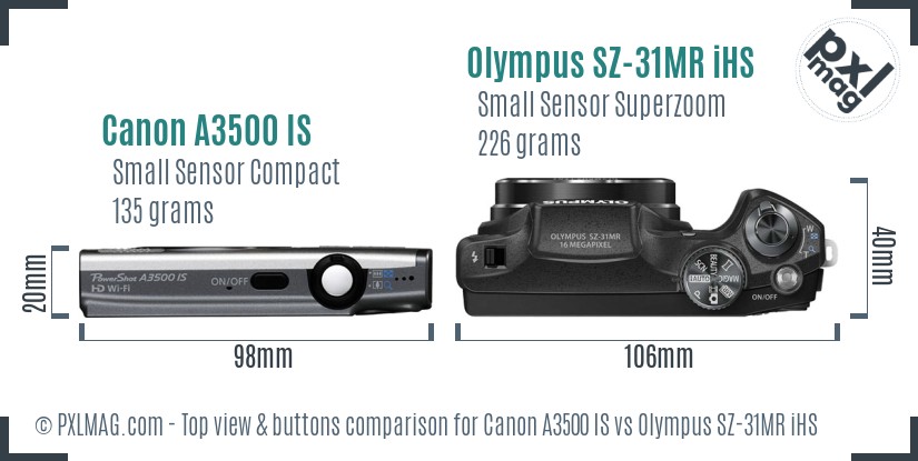 Canon A3500 IS vs Olympus SZ-31MR iHS top view buttons comparison