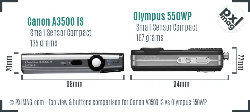 Canon A3500 IS vs Olympus 550WP top view buttons comparison