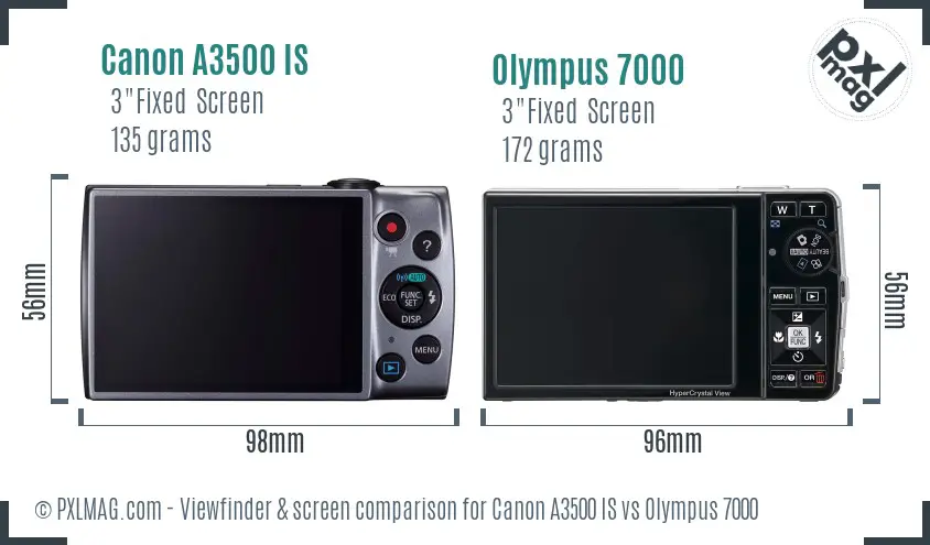 Canon A3500 IS vs Olympus 7000 Screen and Viewfinder comparison
