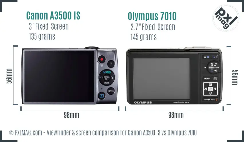 Canon A3500 IS vs Olympus 7010 Screen and Viewfinder comparison