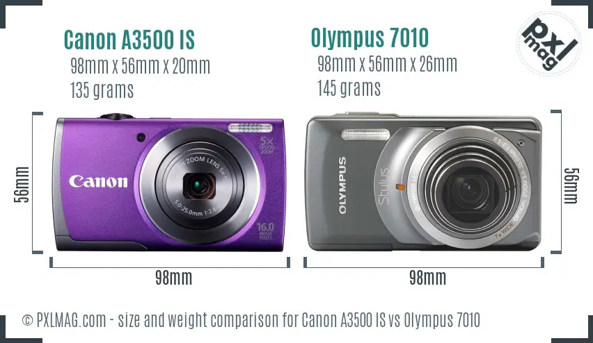 Canon A3500 IS vs Olympus 7010 size comparison