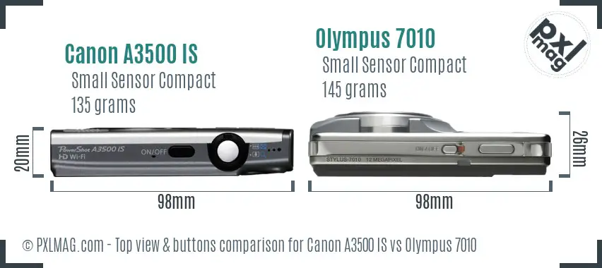 Canon A3500 IS vs Olympus 7010 top view buttons comparison