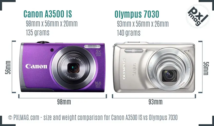 Canon A3500 IS vs Olympus 7030 size comparison