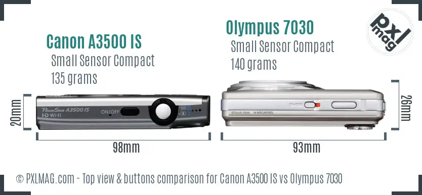 Canon A3500 IS vs Olympus 7030 top view buttons comparison