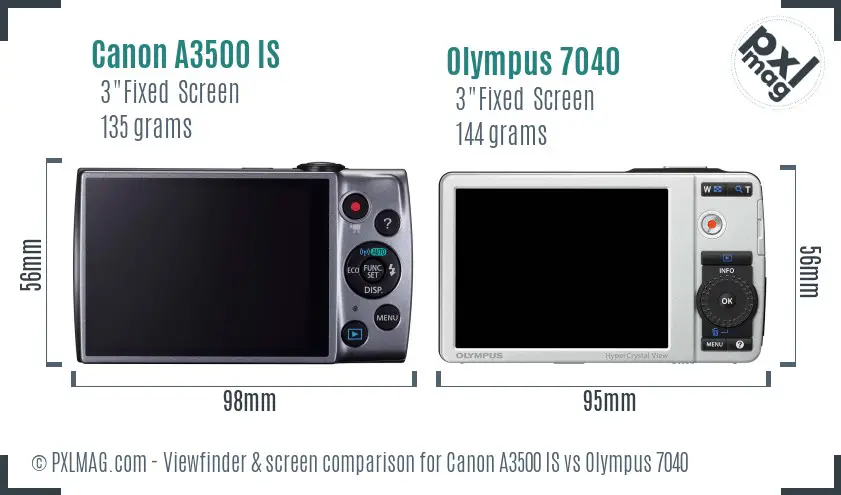 Canon A3500 IS vs Olympus 7040 Screen and Viewfinder comparison