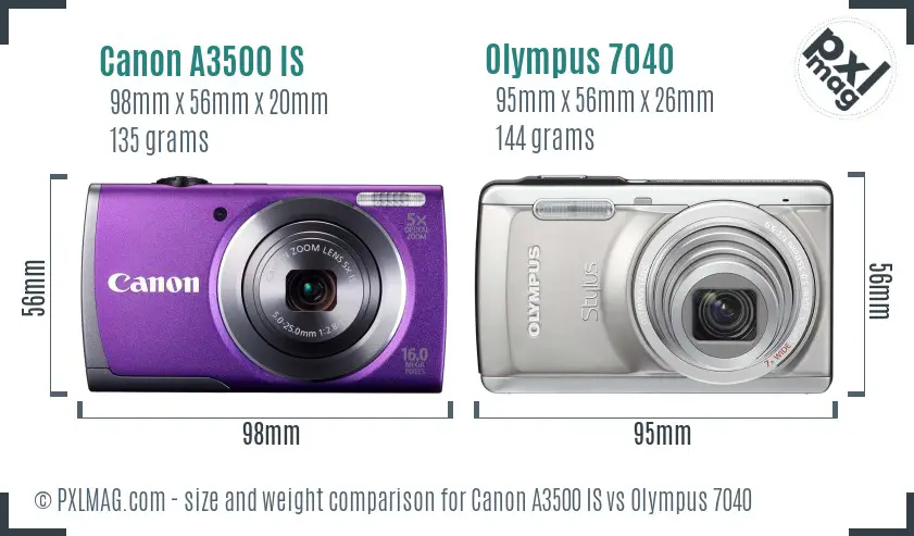 Canon A3500 IS vs Olympus 7040 size comparison