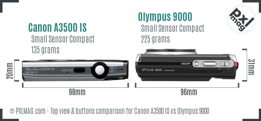Canon A3500 IS vs Olympus 9000 top view buttons comparison
