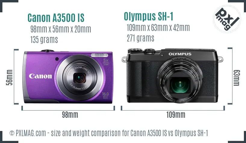 Canon A3500 IS vs Olympus SH-1 size comparison Canon A3500 IS vs Olympus SH-1 size comparison