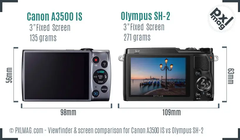 Canon A3500 IS vs Olympus SH-2 Screen and Viewfinder comparison