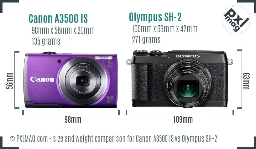 Canon A3500 IS vs Olympus SH-2 size comparison