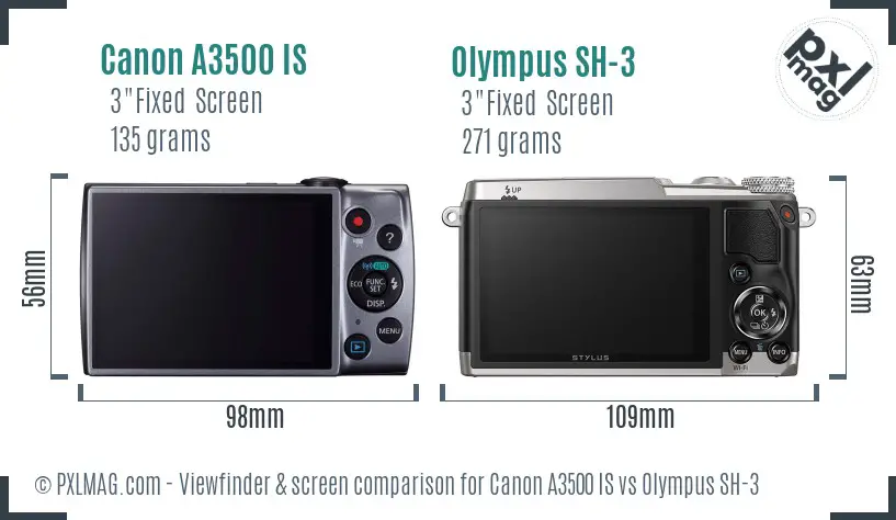 Canon A3500 IS vs Olympus SH-3 Screen and Viewfinder comparison