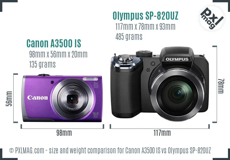 Canon A3500 IS vs Olympus SP-820UZ size comparison