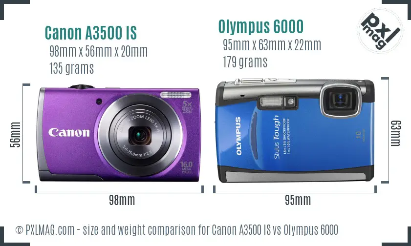 Canon A3500 IS vs Olympus 6000 size comparison