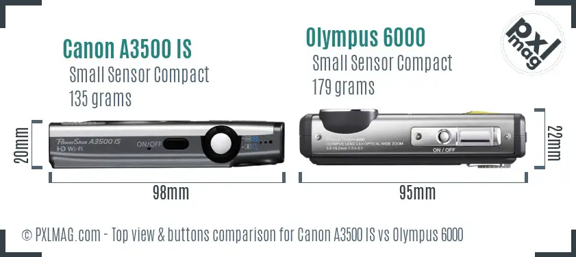 Canon A3500 IS vs Olympus 6000 top view buttons comparison