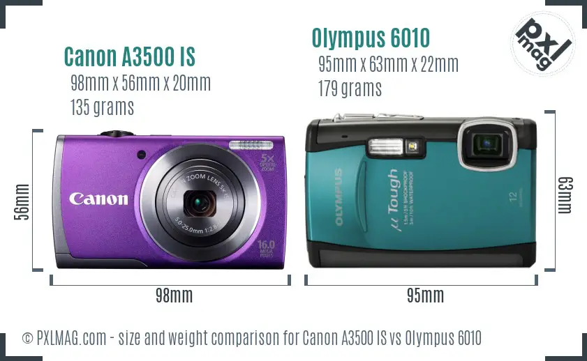 Canon A3500 IS vs Olympus 6010 size comparison