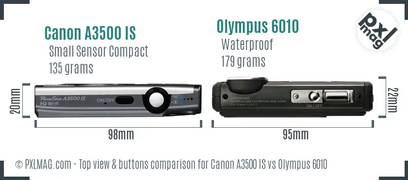 Canon A3500 IS vs Olympus 6010 top view buttons comparison