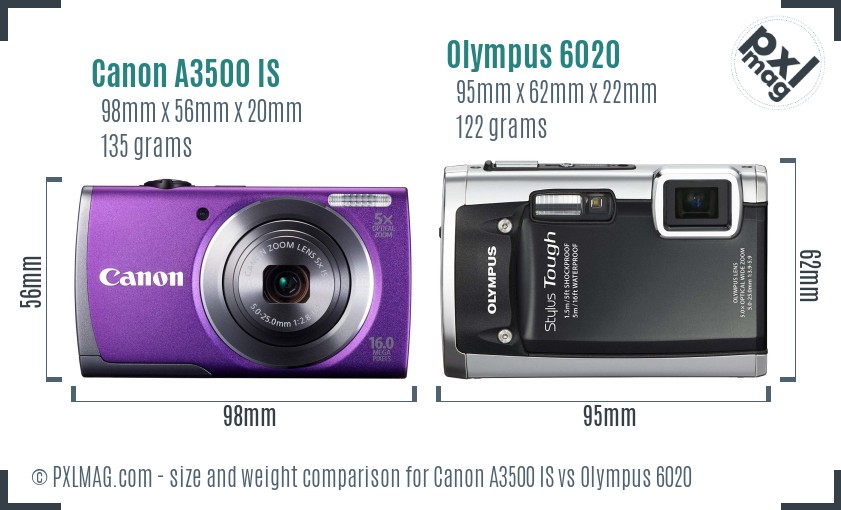 Canon A3500 IS vs Olympus 6020 size comparison