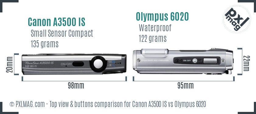 Canon A3500 IS vs Olympus 6020 top view buttons comparison