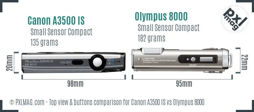 Canon A3500 IS vs Olympus 8000 top view buttons comparison