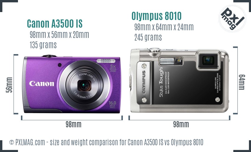 Canon A3500 IS vs Olympus 8010 size comparison
