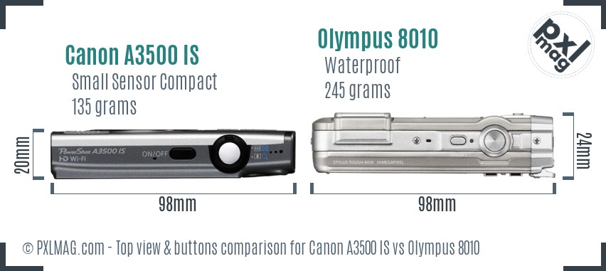 Canon A3500 IS vs Olympus 8010 top view buttons comparison