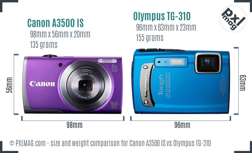 Canon A3500 IS vs Olympus TG-310 size comparison