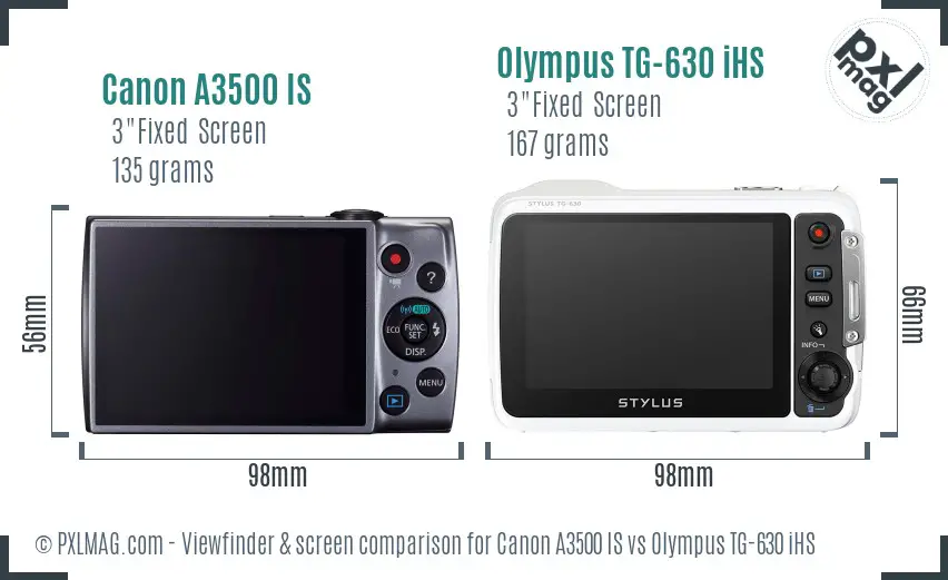 Canon A3500 IS vs Olympus TG-630 iHS Screen and Viewfinder comparison