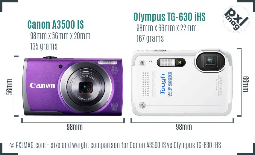Canon A3500 IS vs Olympus TG-630 iHS size comparison