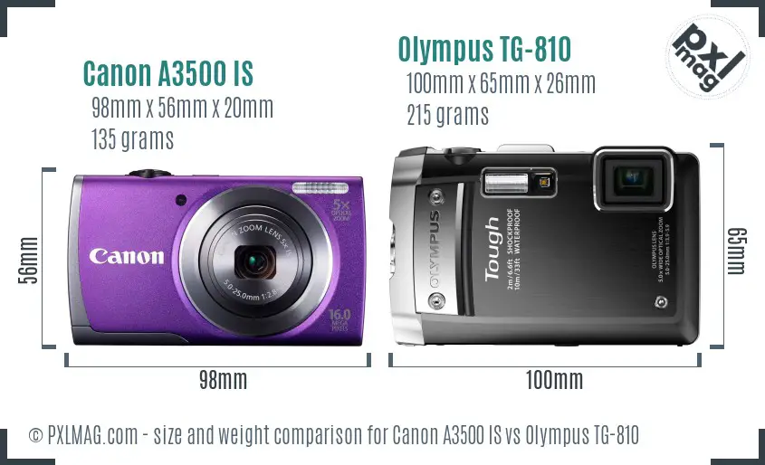 Canon A3500 IS vs Olympus TG-810 size comparison