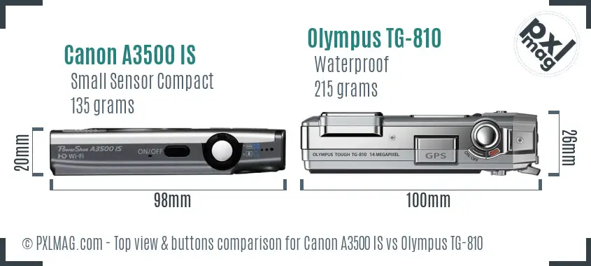 Canon A3500 IS vs Olympus TG-810 top view buttons comparison