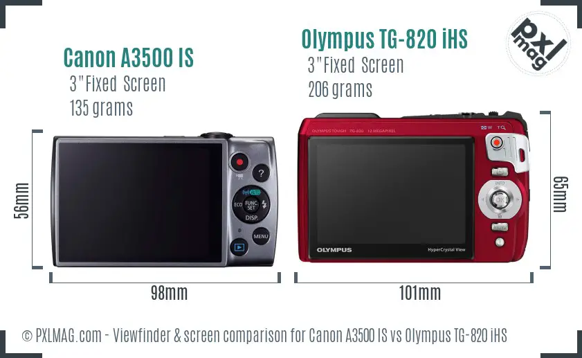 Canon A3500 IS vs Olympus TG-820 iHS Screen and Viewfinder comparison