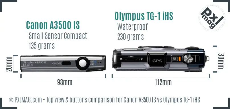 Canon A3500 IS vs Olympus TG-1 iHS top view buttons comparison