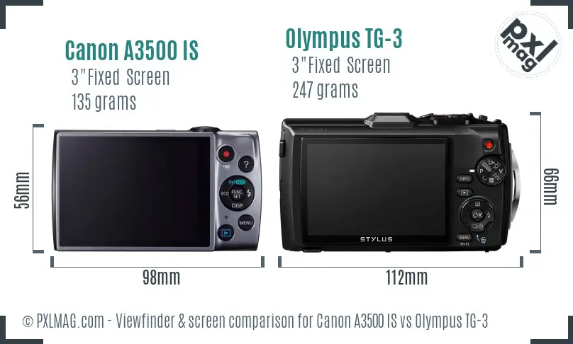 Canon A3500 IS vs Olympus TG-3 Screen and Viewfinder comparison