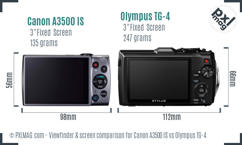 Canon A3500 IS vs Olympus TG-4 Screen and Viewfinder comparison