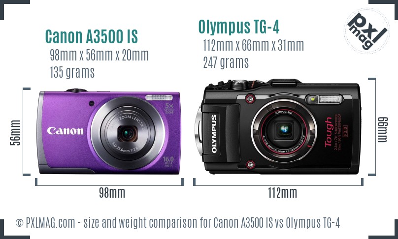 Canon A3500 IS vs Olympus TG-4 size comparison Canon A3500 IS vs Olympus TG-4 size comparison