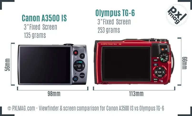 Canon A3500 IS vs Olympus TG-6 Screen and Viewfinder comparison