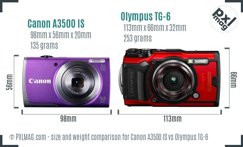 Canon A3500 IS vs Olympus TG-6 size comparison