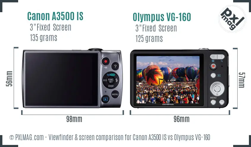 Canon A3500 IS vs Olympus VG-160 Screen and Viewfinder comparison