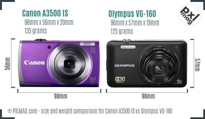 Canon A3500 IS vs Olympus VG-160 size comparison