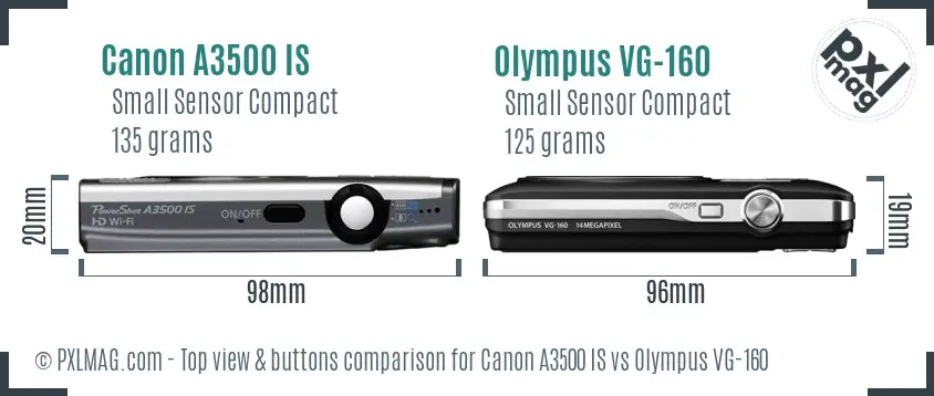 Canon A3500 IS vs Olympus VG-160 top view buttons comparison